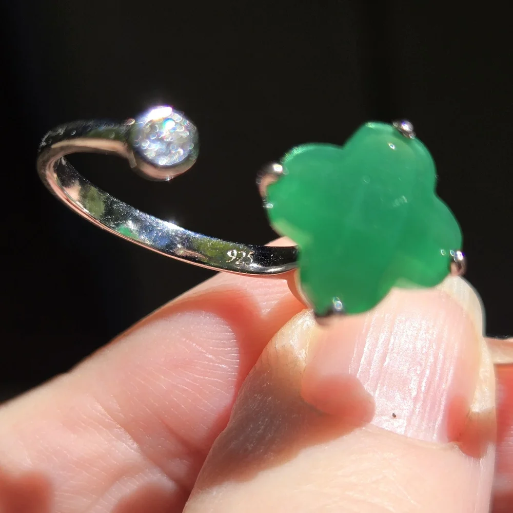 8k clover cut Emerald & Topaz dual finger ring adjustable size8 - Picture 13 of 13